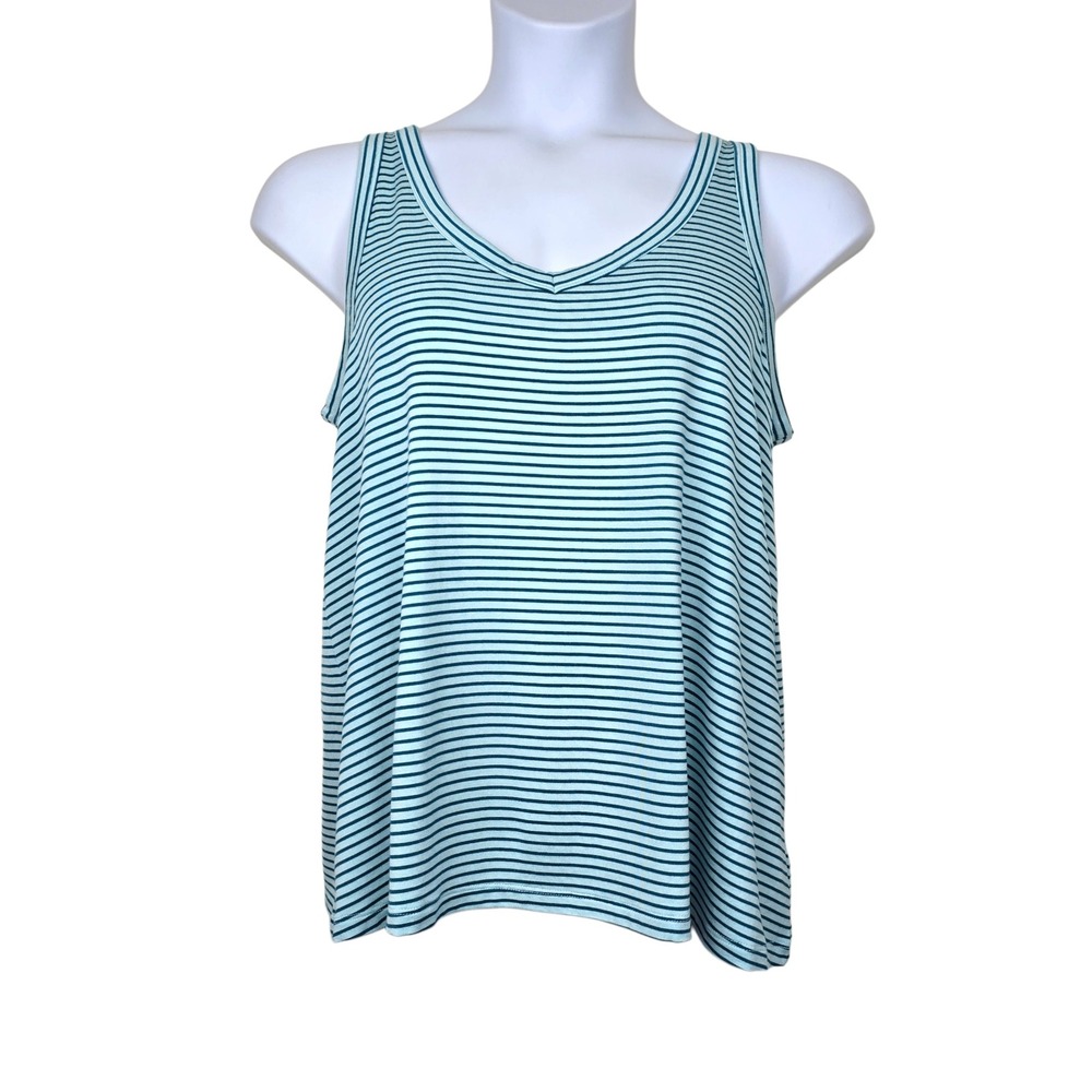 Old Navy Womens Sleeveless Blue Teal Luxe V-Neck Striped Tank Top Size M NWT